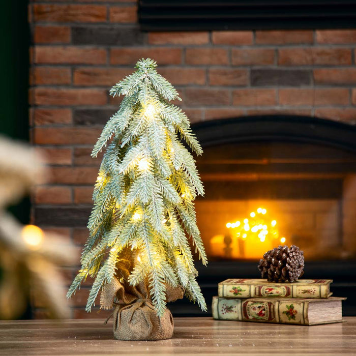 18"H Lighted Frosted Artificial Table Tree