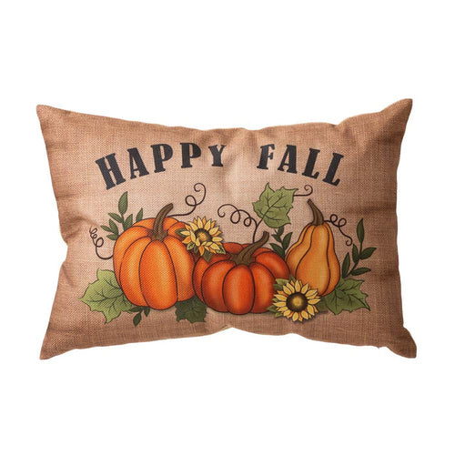 18"L Faux Burlap Happy Fall Pumpkin Pillow