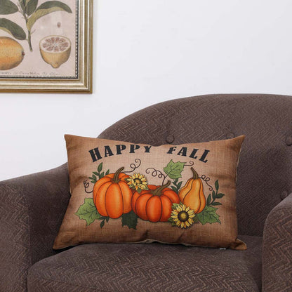 18"L Faux Burlap Happy Fall Pumpkin Pillow