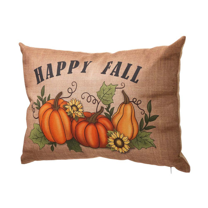 18"L Faux Burlap Happy Fall Pumpkin Pillow
