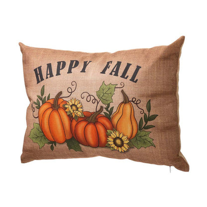 18"L Faux Burlap Happy Fall Pumpkin Pillow
