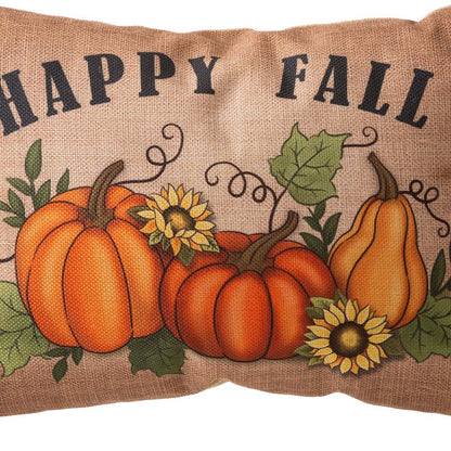 18"L Faux Burlap Happy Fall Pumpkin Pillow