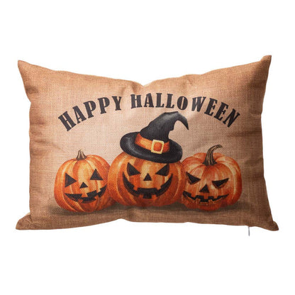 18"L Faux Burlap HAPPY HALLOWEEN Pumpkin Pillow