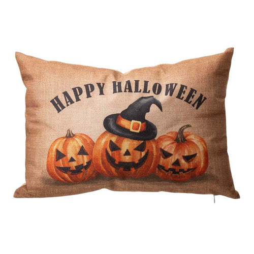 18"L Faux Burlap HAPPY HALLOWEEN Pumpkin Pillow