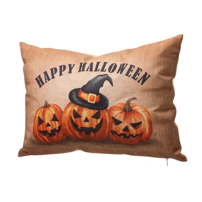 18"L Faux Burlap HAPPY HALLOWEEN Pumpkin Pillow