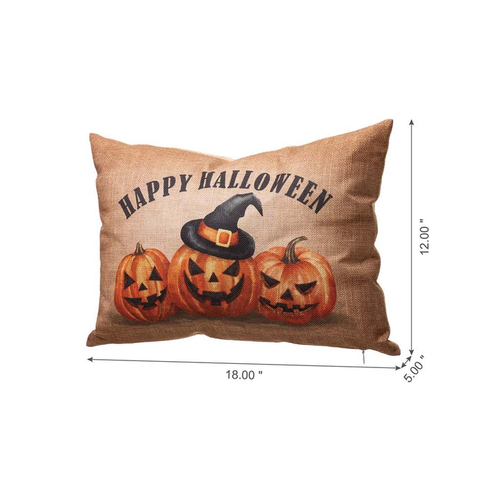 18"L Faux Burlap HAPPY HALLOWEEN Pumpkin Pillow