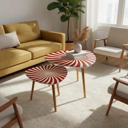 1970s Retro Nesting Coffee Table Set: Midcentury Sunburst Side Tables - One Size - retro nesting tables