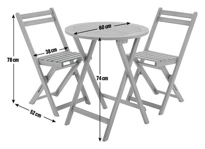 2 Seater Folding Wooden Garden Bistro Set - Brown