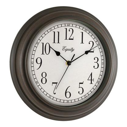 Right-facing image of the 20898 Cora 12-inch Wall Clock featuring a classic dial, black numbers, seconds indicator ring, and an oil-rubbed bronze frame