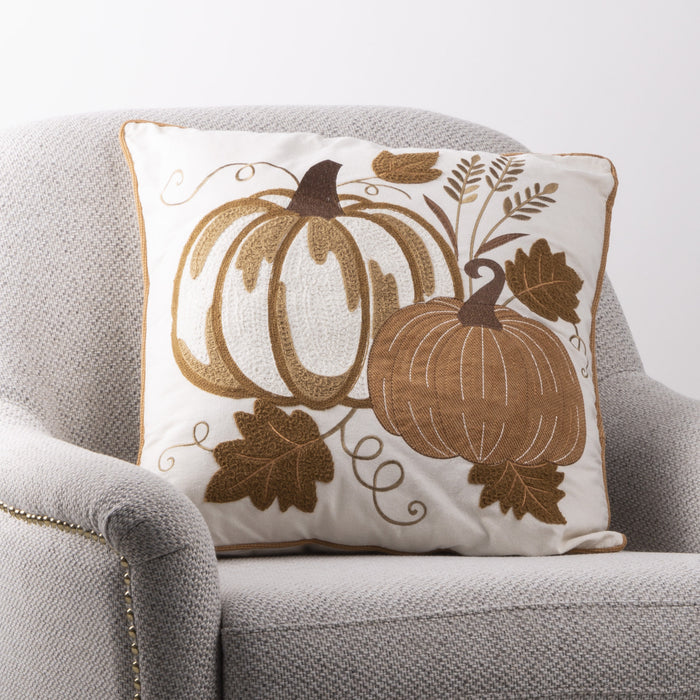 20"L Cotton Embroidered Pumpkin Pillow Cover