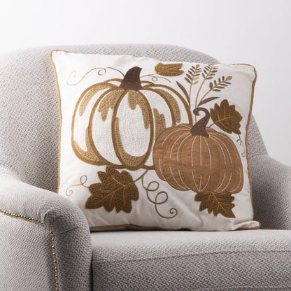 20"L Cotton Embroidered Pumpkin Pillow Cover