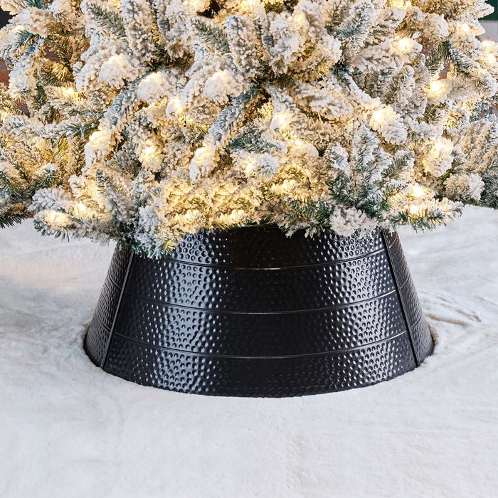 22"D Black Hammered Metal Tree Collar