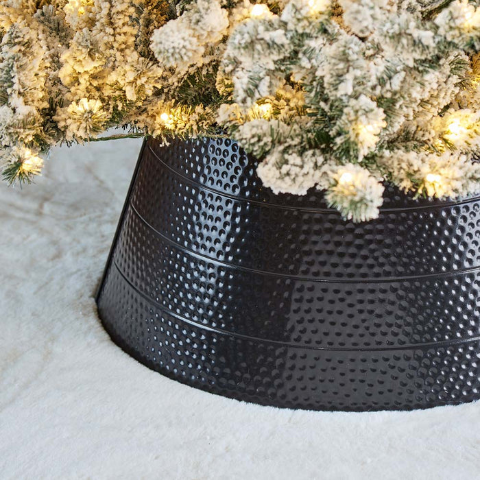 22"D Black Hammered Metal Tree Collar