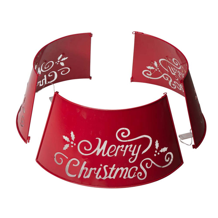 22"D Red "Merry Christmas" Cutout Metal Tree Collar with Light String