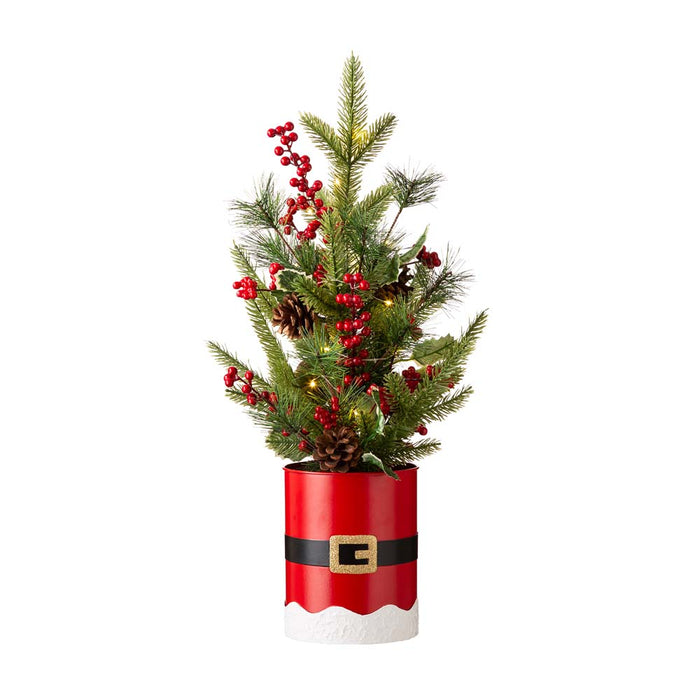 22"H Lighted Santa Belt Potted Artificial Table Tree