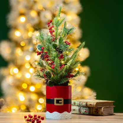 22"H Lighted Santa Belt Potted Artificial Table Tree