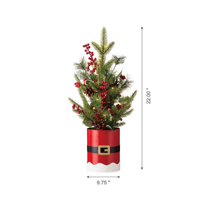 22"H Lighted Santa Belt Potted Artificial Table Tree