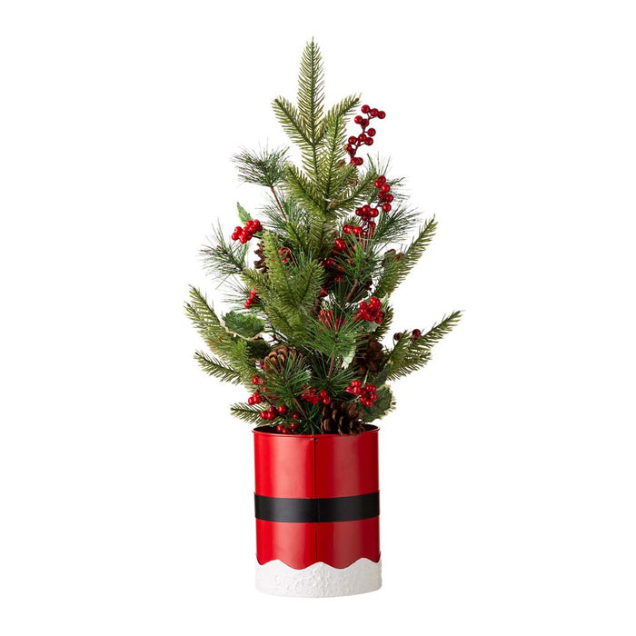 22"H Lighted Santa Belt Potted Artificial Table Tree
