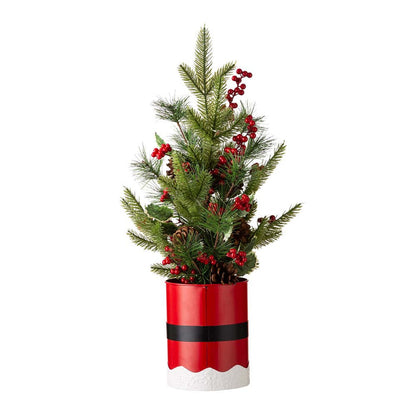 22"H Lighted Santa Belt Potted Artificial Table Tree