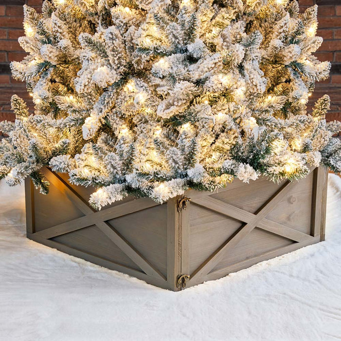 22"L Warm Gray Wooden Christmas Tree Collar