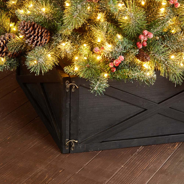 22"L Washed Black Wooden Christmas Tree Collar