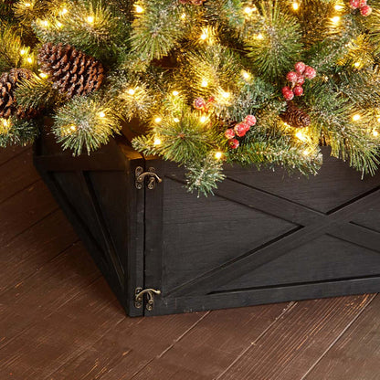 22"L Washed Black Wooden Christmas Tree Collar