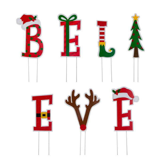 23"H Set of 7 "BELIEVE" Yard Stake or Wall Décor (2 Functions)