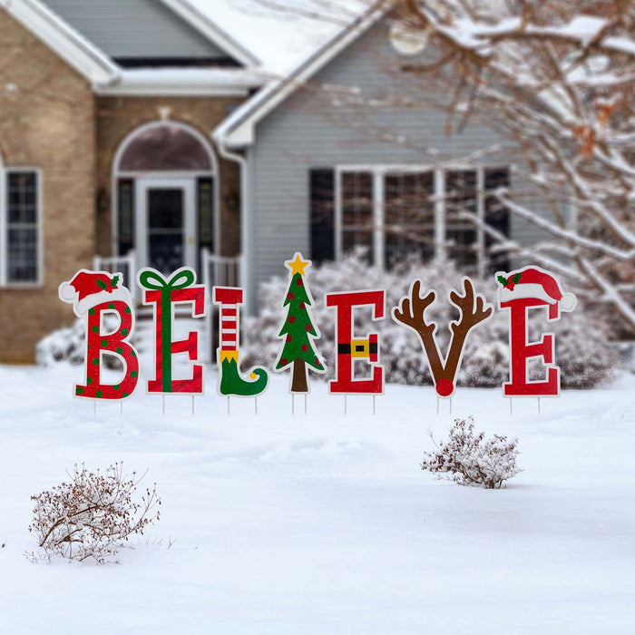 23"H Set of 7 "BELIEVE" Yard Stake or Wall Décor (2 Functions)