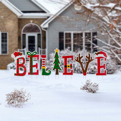 23"H Set of 7 "BELIEVE" Yard Stake or Wall Décor (2 Functions)