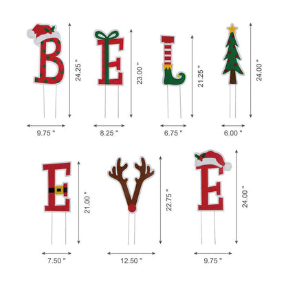 23"H Set of 7 "BELIEVE" Yard Stake or Wall Décor (2 Functions)