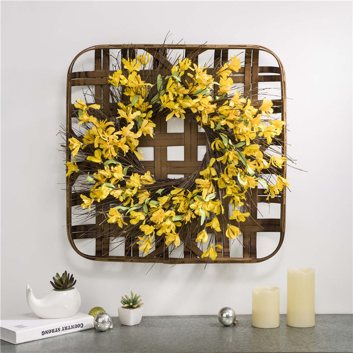 24"D Artificial Winter Jasmine Wreath with 24"L Bamboo Basket