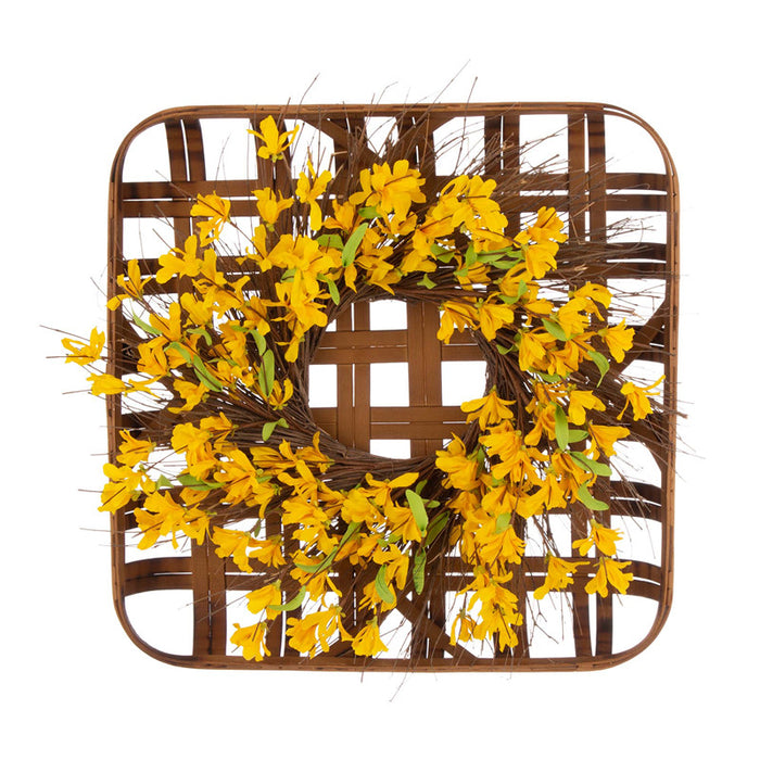 24"D Artificial Winter Jasmine Wreath with 24"L Bamboo Basket