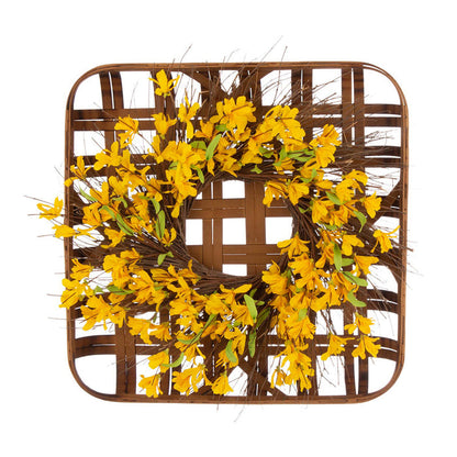 24"D Artificial Winter Jasmine Wreath with 24"L Bamboo Basket
