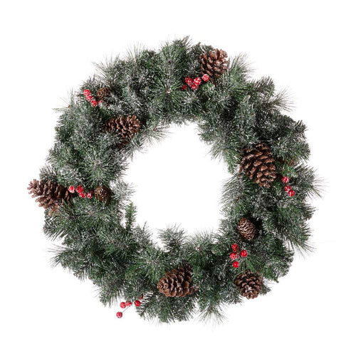 24"D Pre-Lit Glittered Pine Cone Christmas Wreath with Warm White LED Light