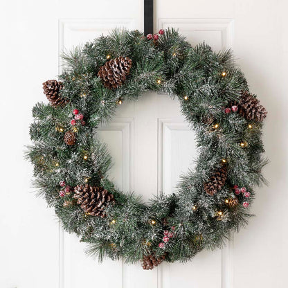24"D Pre-Lit Glittered Pine Cone Christmas Wreath with Warm White LED Light