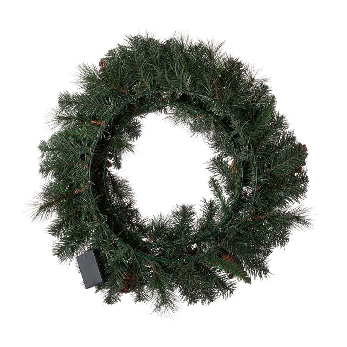24"D Pre-Lit Glittered Pine Cone Christmas Wreath with Warm White LED Light