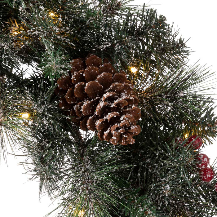 24"D Pre-Lit Glittered Pine Cone Christmas Wreath with Warm White LED Light