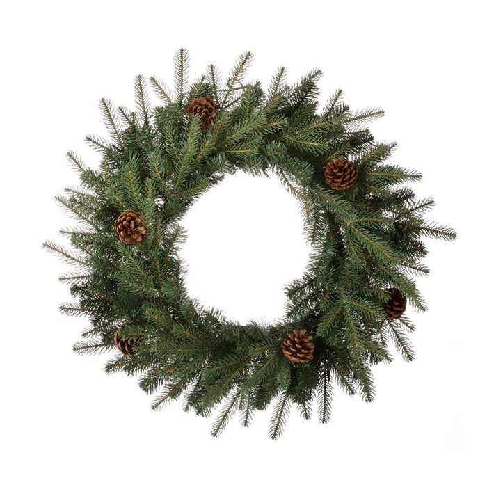 24"D Pre-Lit Greenery Pine Cone Christmas Wreath with Warm White LED Light
