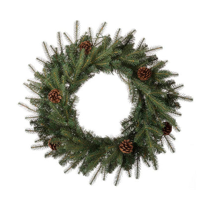 24"D Pre-Lit Greenery Pine Cone Christmas Wreath with Warm White LED Light