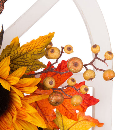 24"D Yellow/Orange Sunflower Wreath with 36"H Wooden Window Frame