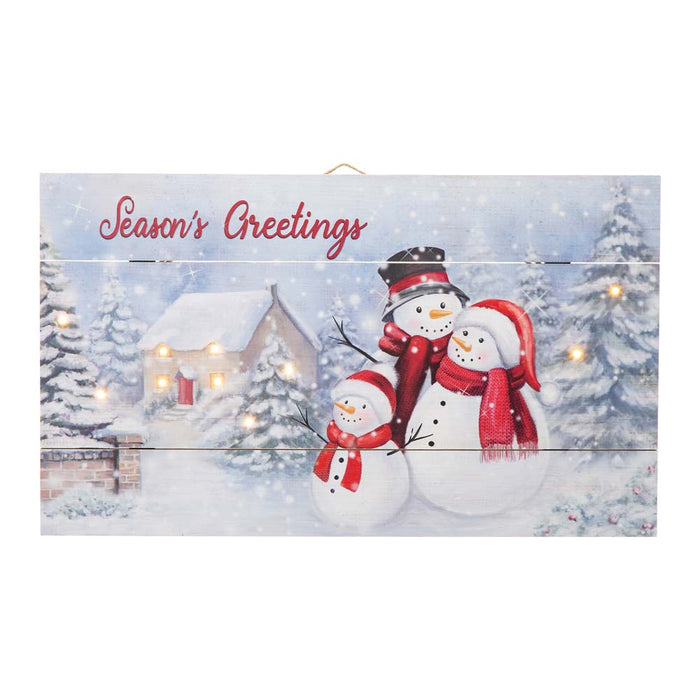 24"L Christmas Lighted Wooden Snowman Wall Hanging Decor