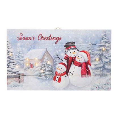24"L Christmas Lighted Wooden Snowman Wall Hanging Decor