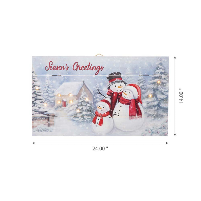 24"L Christmas Lighted Wooden Snowman Wall Hanging Decor