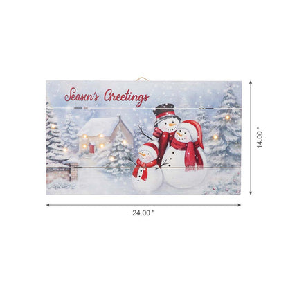 24"L Christmas Lighted Wooden Snowman Wall Hanging Decor
