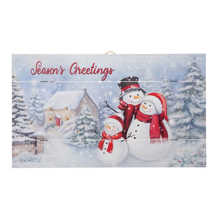 24"L Christmas Lighted Wooden Snowman Wall Hanging Decor