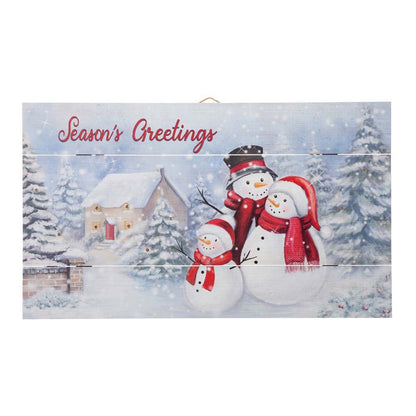 24"L Christmas Lighted Wooden Snowman Wall Hanging Decor