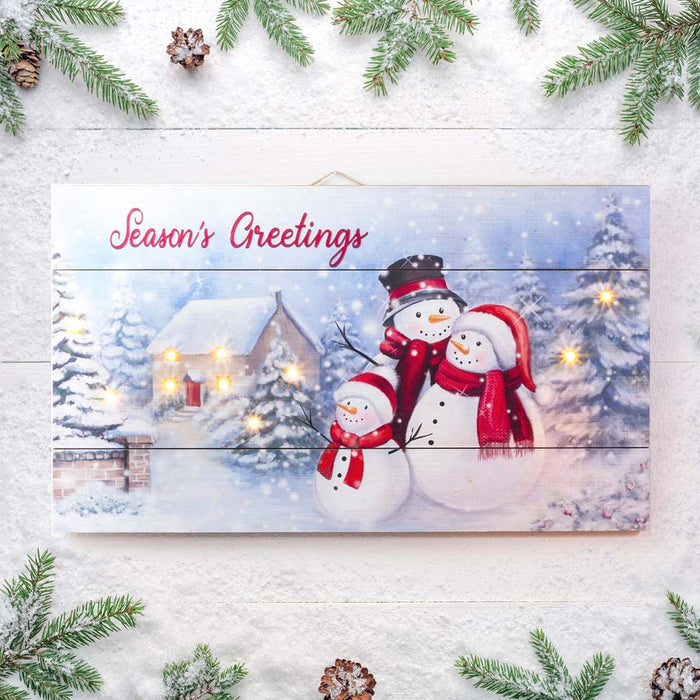 24"L Christmas Lighted Wooden Snowman Wall Hanging Decor