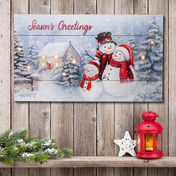 24"L Christmas Lighted Wooden Snowman Wall Hanging Decor