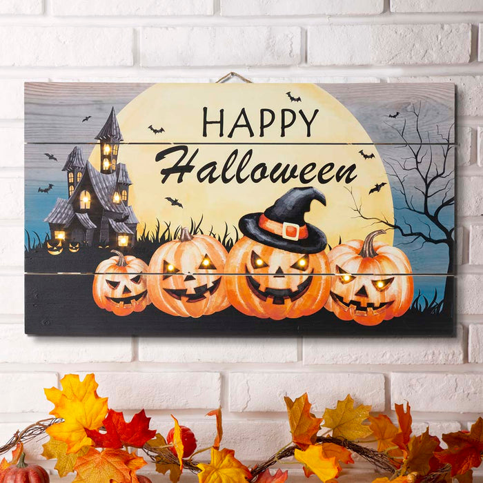24"L Halloween Wooden Wall Décor with LED Lights