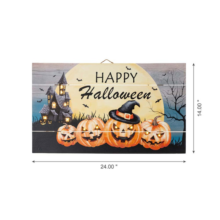 24"L Halloween Wooden Wall Décor with LED Lights